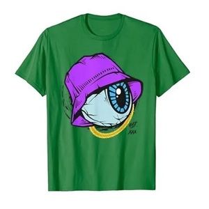 "Off the Chain' Streetwear Graphic Design of Eyeball Green T-Shirt Sz M